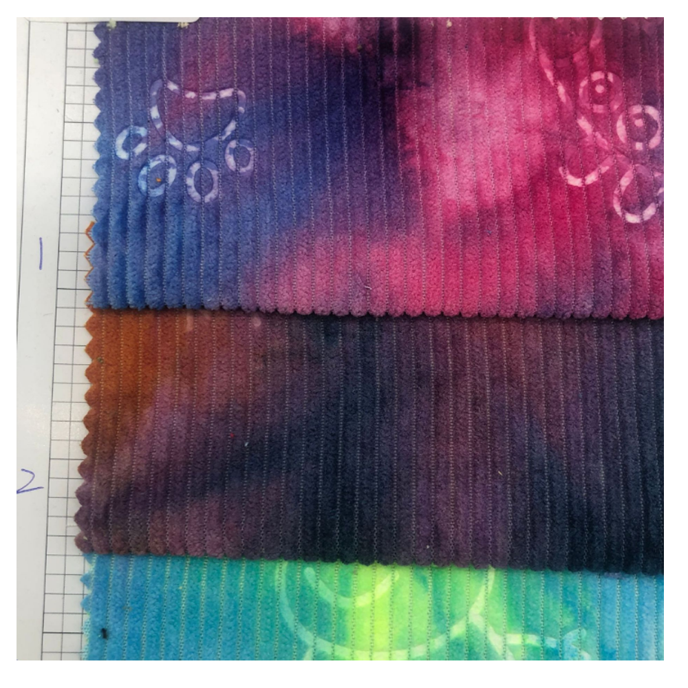 85% Polyester 15% nylon 210gsm tie dye corduroy fabric