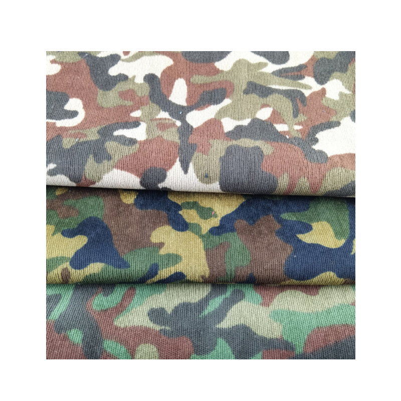 90% Polyester 8% nylon 2% spandex 21W 205gsm printed camouflage corduroy fabric