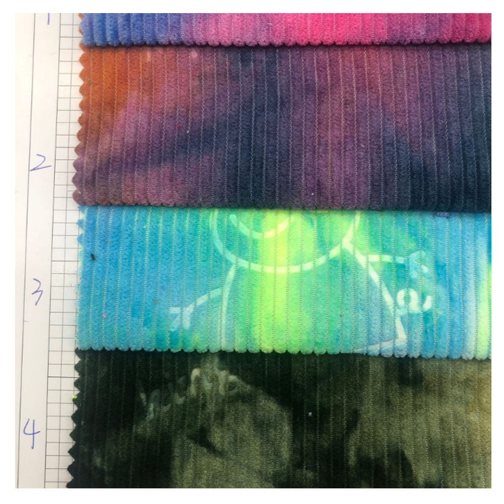 85% Polyester 15% nylon 210gsm tie dye corduroy fabric