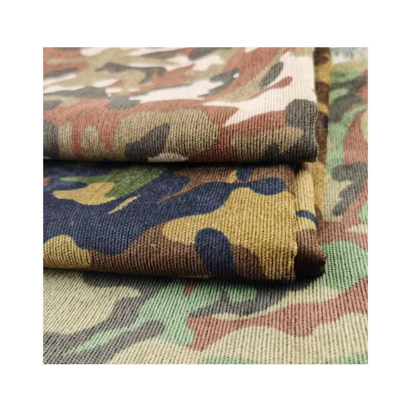 90% Polyester 8% nylon 2% spandex 21W 205gsm printed camouflage corduroy fabric